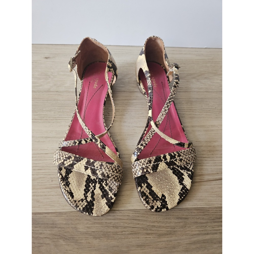 Kate‎ Spade Snakeskin Strappy Flat Sandals Pink Insole Python Print Size 8B